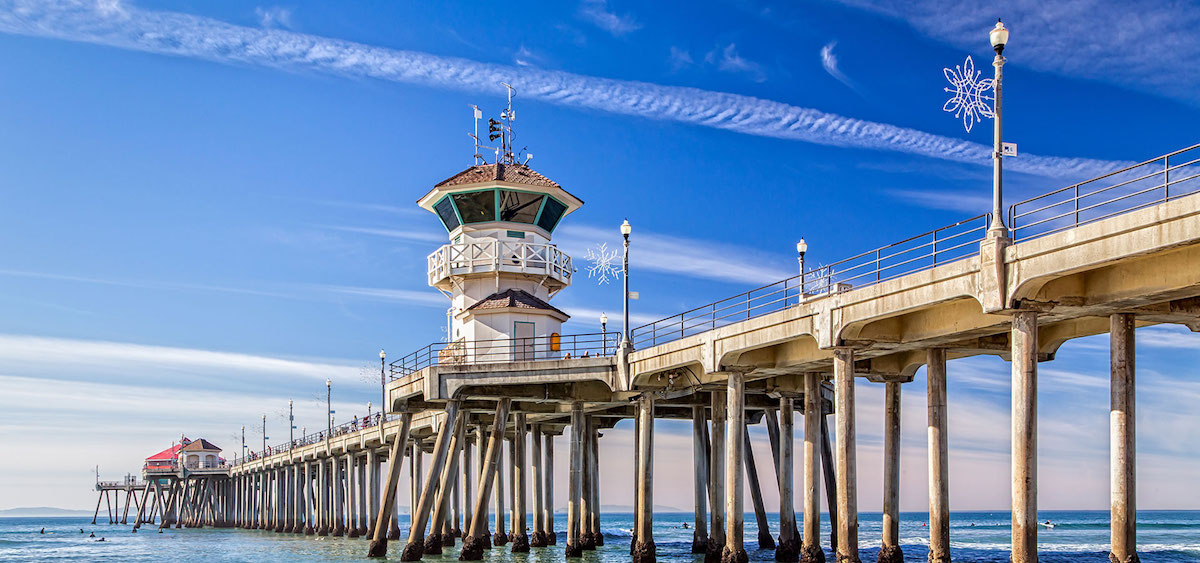 a pier in Orange County with a tower on it
