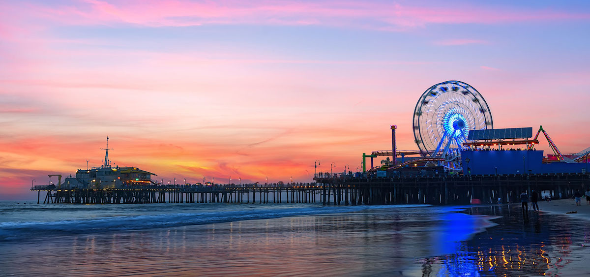 a ferris wheel on a pier in LA Coastal