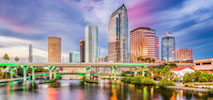 skyline of Greater Tampa Bay with a bridge over a river
